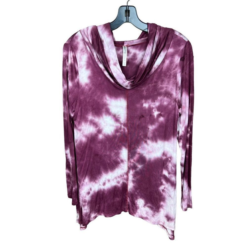 Forgotten Grace Top Cowl Neck Tee Shirt Purple White Pink Tie Dye Small